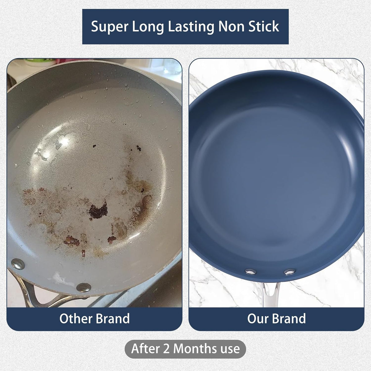 Stainless Steel Non Stick Frying Pan,10 Inch Healthy Non Toxic Ceramic Coating Cookware with Lid,Works on Induction, Electric Stove and Gas Cooktops,PTFE PFAS PFOA Free Skillet,Dishwasher&Oven Safe
