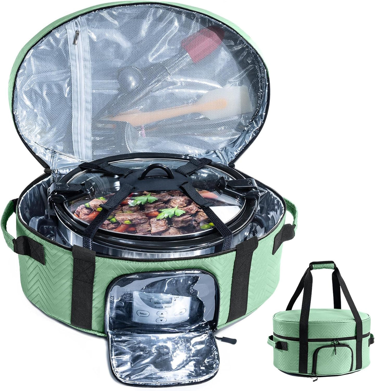 Insulated Slow Cooker Carrying Bag for 6-8 Quart CrockPot and Hamilton Beach Slow Cooker with See-thought Window, Portable Carrier Case with Adjustable Band and Accessory Pocket