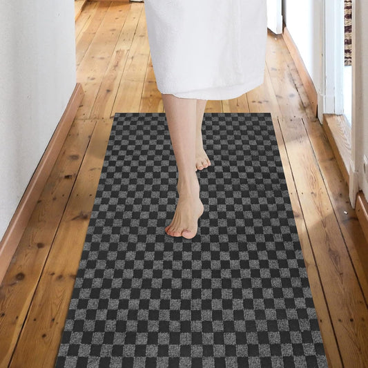 Custom Size Backed Non-Slip Area Rugs Runner, Easy Clean, Waterproof Runner Rugs for Hallway Entryway, Kitchen, Laundry, 4FT x 42FT, Gray Checkered