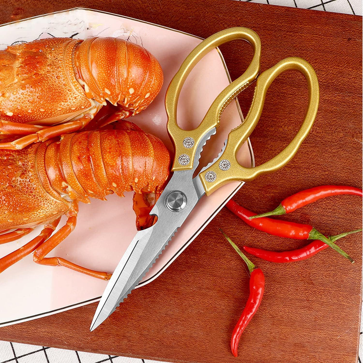 Kitchen Scissors, Heavy Duty Sharp Kitchen Shears Dishwasher Safe, Kitchen Accessories Cooking Shears for Kitchen Meat Chicken Fish Poultry Herb Bread (gold)