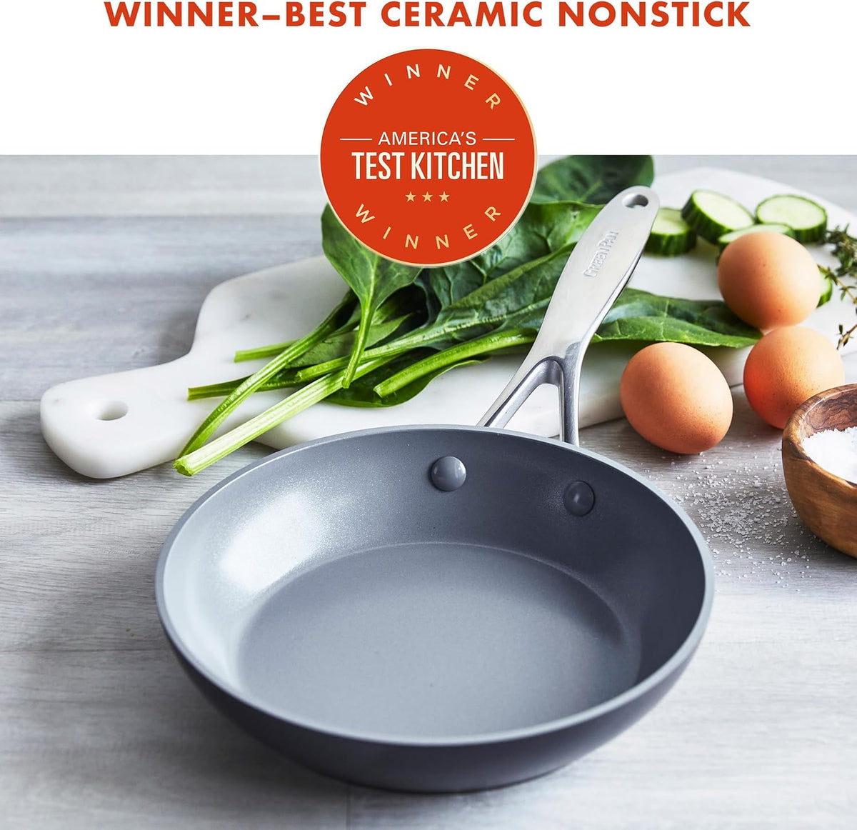 GreenPan Valencia Pro Hard Anodized Healthy Ceramic Nonstick 8" Frying Pan Skillet, PFAS-Free Cookware, Stainless Steel Handle, Induction Suitable, Dishwasher Safe, Oven Safe, Gray