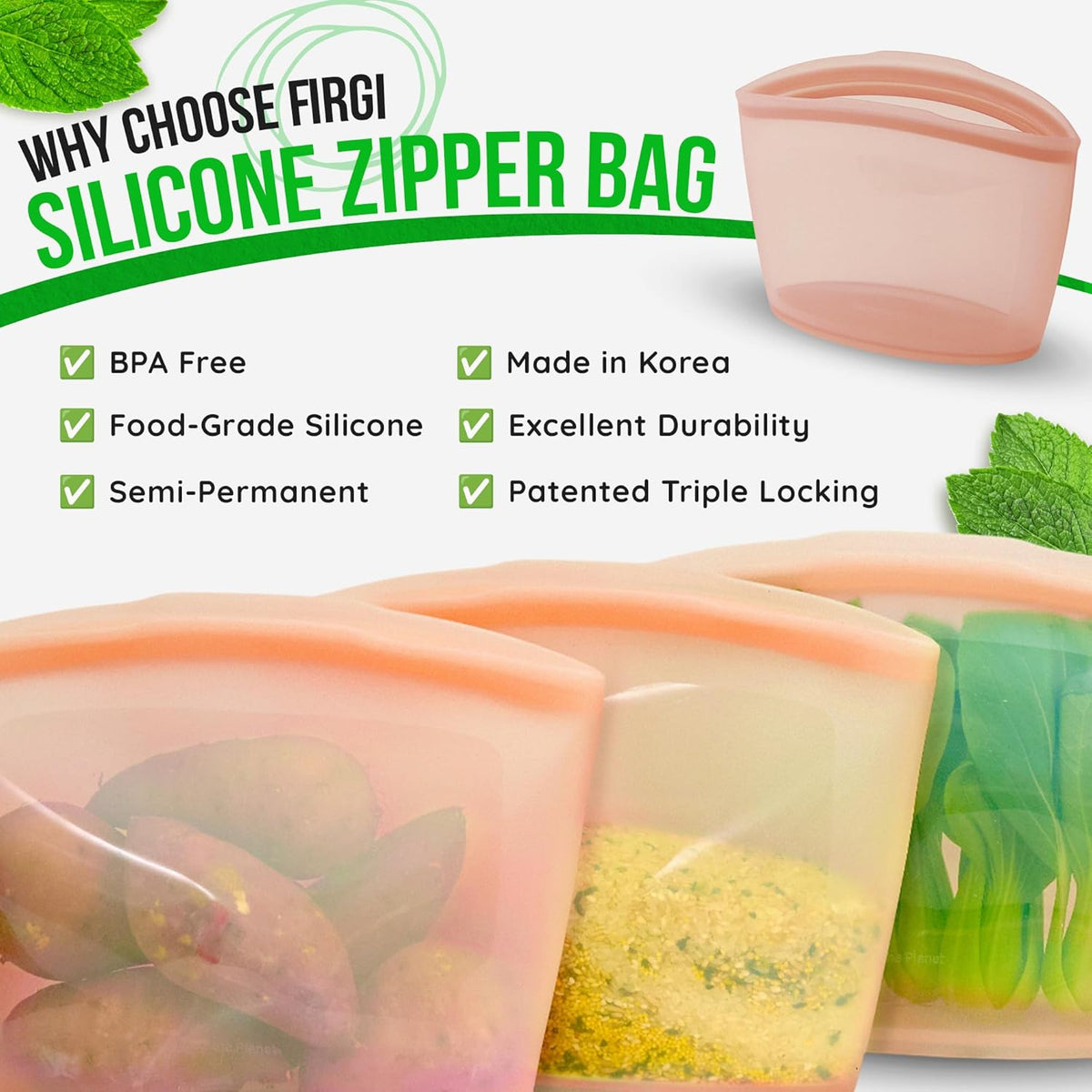 Reusable Silicone Food Storage Bags 6.3Cup (53oz), Airtight Food Storage Containers Food Grade Silicone Snack Bags, BPA Free Food Storage Container, Microwave Safe, Sous Vide Container, White