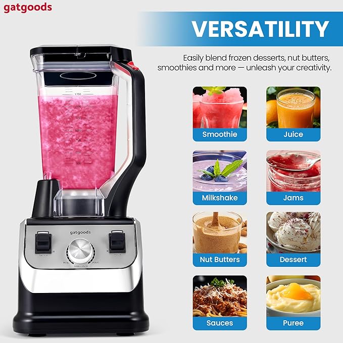 GATGOODS 72 Oz Large Blender - 2200W Professional, High Speed Commercial Blender, Variable Speed, Self-Cleaning, Dishwasher Safe
