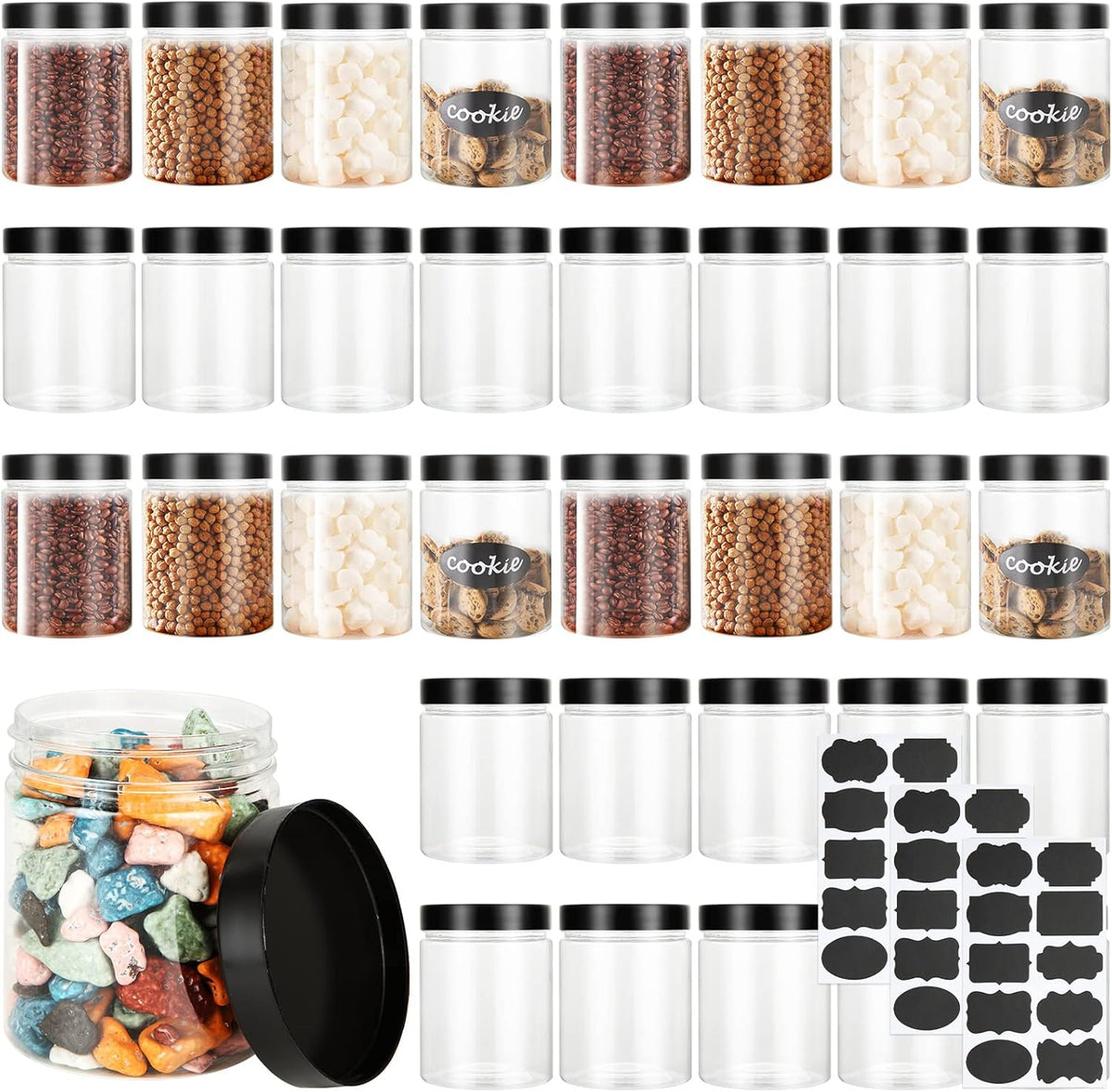 40PCS Plastic Jars With Lids 8oz Empty Clear Small Containers for Storing Dry Food, Makeup, Slime, Honey, Jam - Storage Jars
