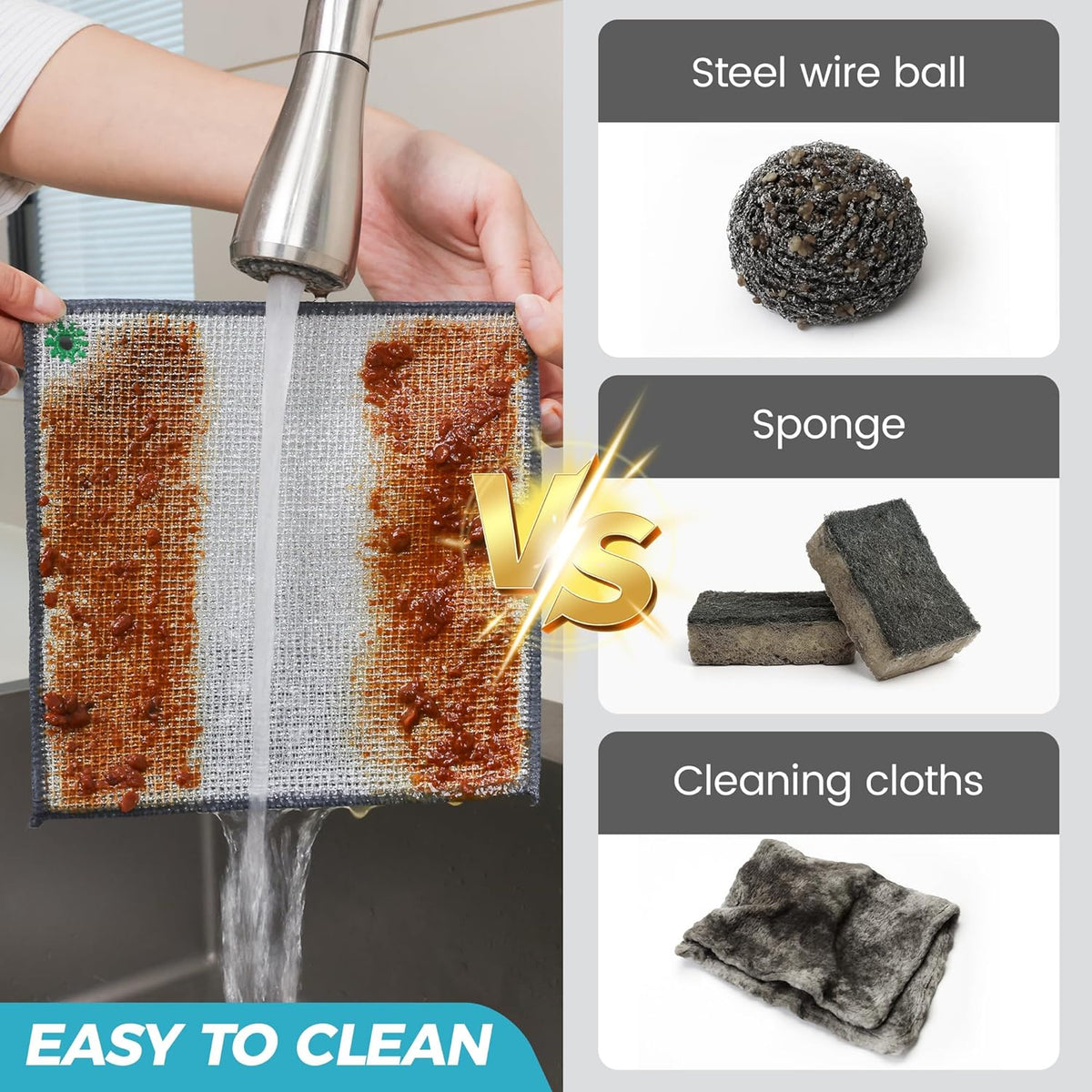24 PCS Non Scratch Wire Dishcloth, Cleans Fast Without Scratching, Stands Up to Stuck-on Grime, Multi-Surface Safe, Wire Dishwashing Rag Cleaning Power for Everyday Jobs 7.87“ x 7.87”