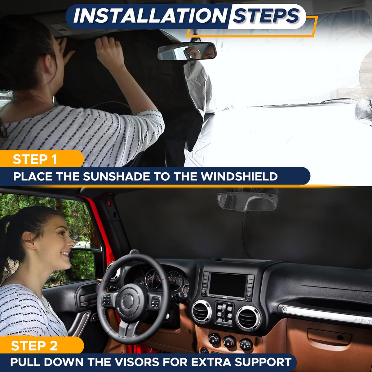 EcoNour Jeep Windshield Sun Shade, Foldable UV Sun Shield, Jeep Accessories
