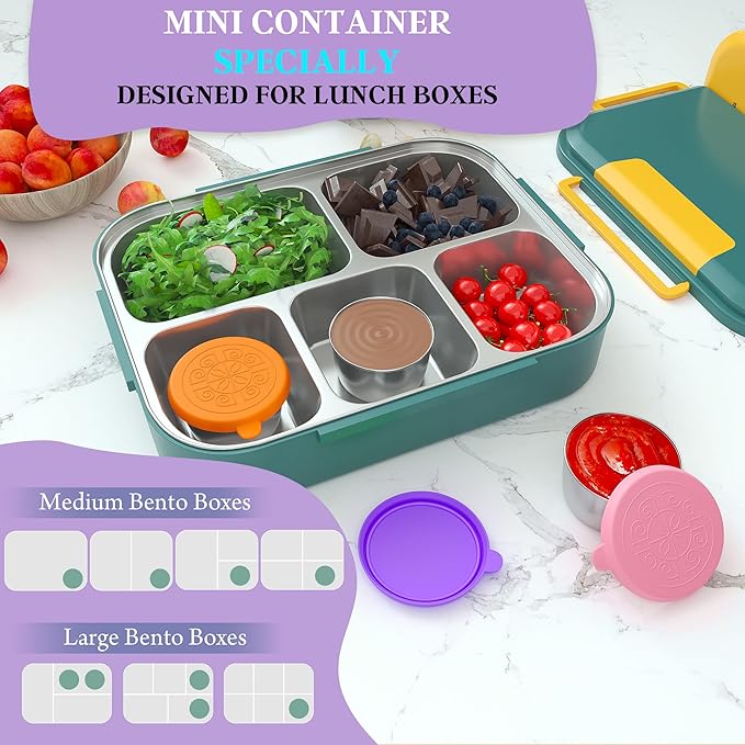 6x2.7 Oz Salad Dressing Container to Go,Handy Leakproof Stainless Steel Meal Prep Containers Reusable,Sauce Containers for Lunch Box, Picnics, Travel, Office and Kitchen Storage