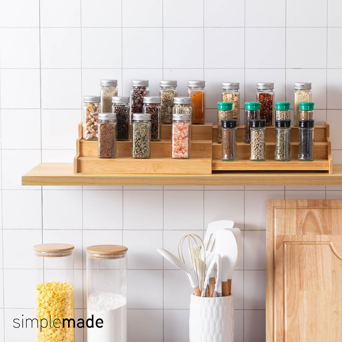 SIMPLEMADE 3-Tier Spice Rack Organizer - Versatile Storage Shelf for Kitchen, Bathroom, Bedroom & Office, Set of 1, Expandable Bamboo