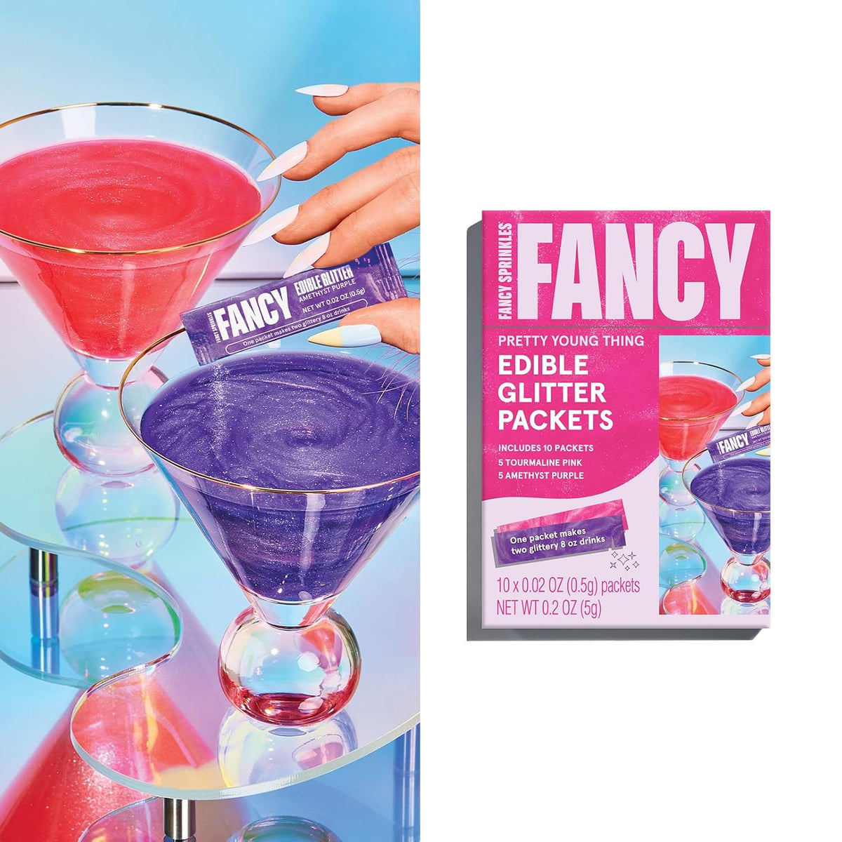 Fancy Sprinkles Pretty Young Thing Edible Glitter Packets Portable & On-The-Go for Sparkling Drinks, Champagne, Cocktails, Wine, Beer, & more. (1 Pack)