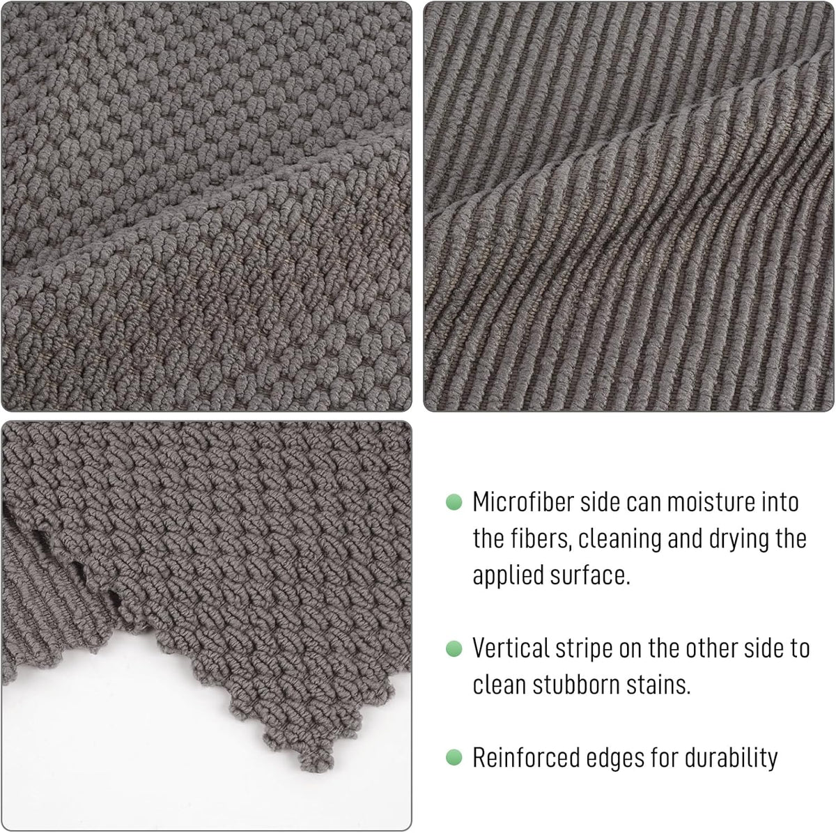 SINLAND Microfiber Dish Cloth for Washing Dishes Rags Best Kitchen Washcloth Cleaning Cloths with Poly Scour Side Popcorn Texture 12Inchx12Inch 10 Pack Grey