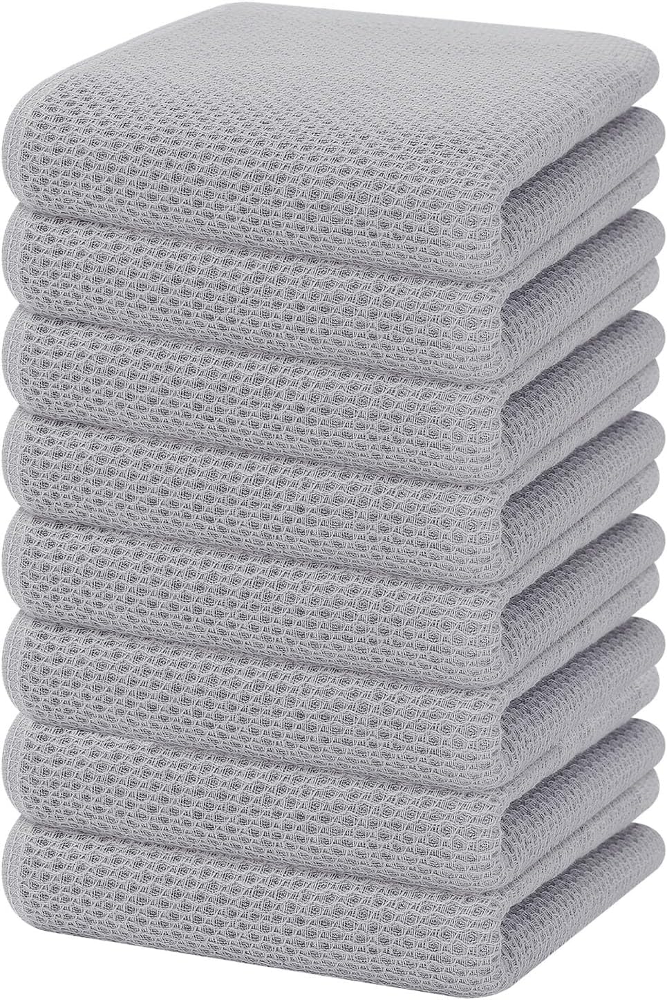 Homaxy 100% Cotton Waffle Weave Kitchen Dish Towels, Ultra Soft Absorbent Quick Drying Cleaning Towel, 13 x 28 Inches, 8-Pack, Light Gray