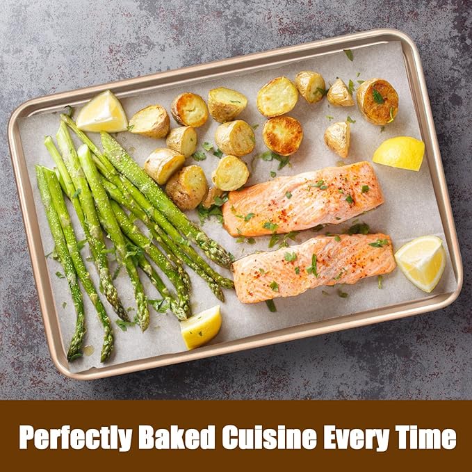 Baking Sheet Pan Set of 2, Commercial Cookie Sheets for Baking, Nonstick Carbon Steel Baking Tray Quarter Sheet Jelly Roll Pan, 9x13in, 10x15in, Heavy Duty & Easy Clean
