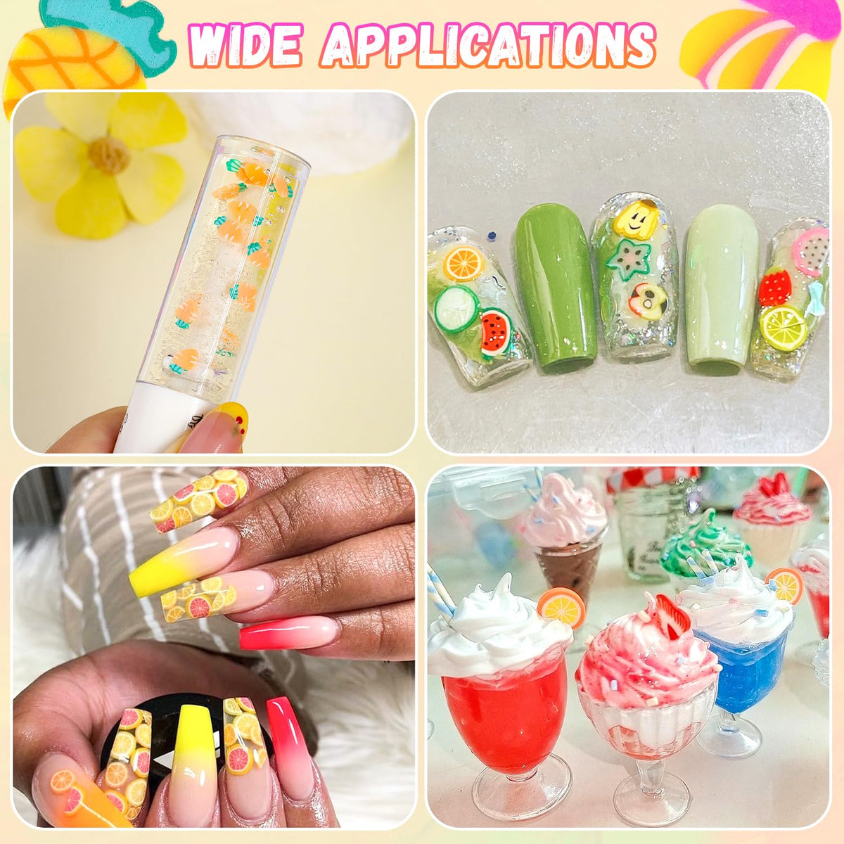 24-Grid Fruit Slice Polymer Clay Cute Slime Add Ins for Nail Art, Kawaii Scrapbooking Embellishments & Lip Gloss, Cellphone Decorations Bulk Slime Mix Ins Assorted Fruits Accessories for DIY Crafting