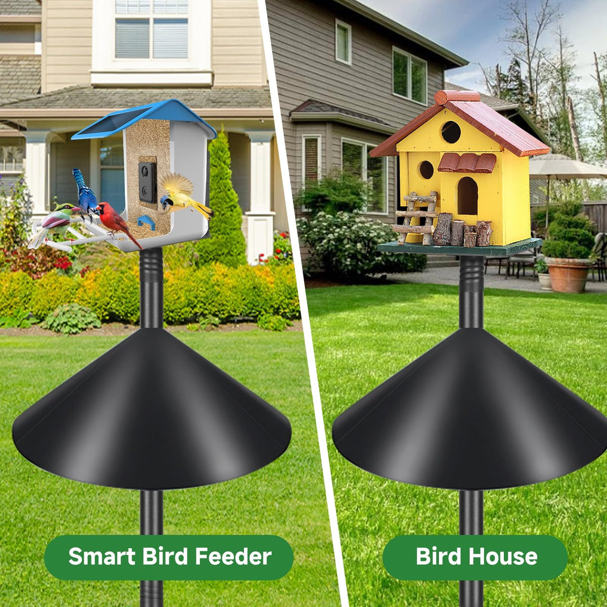 Proerr Smart Bird Feeder Pole Stand 79In,Adjustable Height Metal Bird House Pole for Outdoor Garden with Multiple Mounting Options Round Squirrel Baffle High 79in (79'' Pole&Baffle)