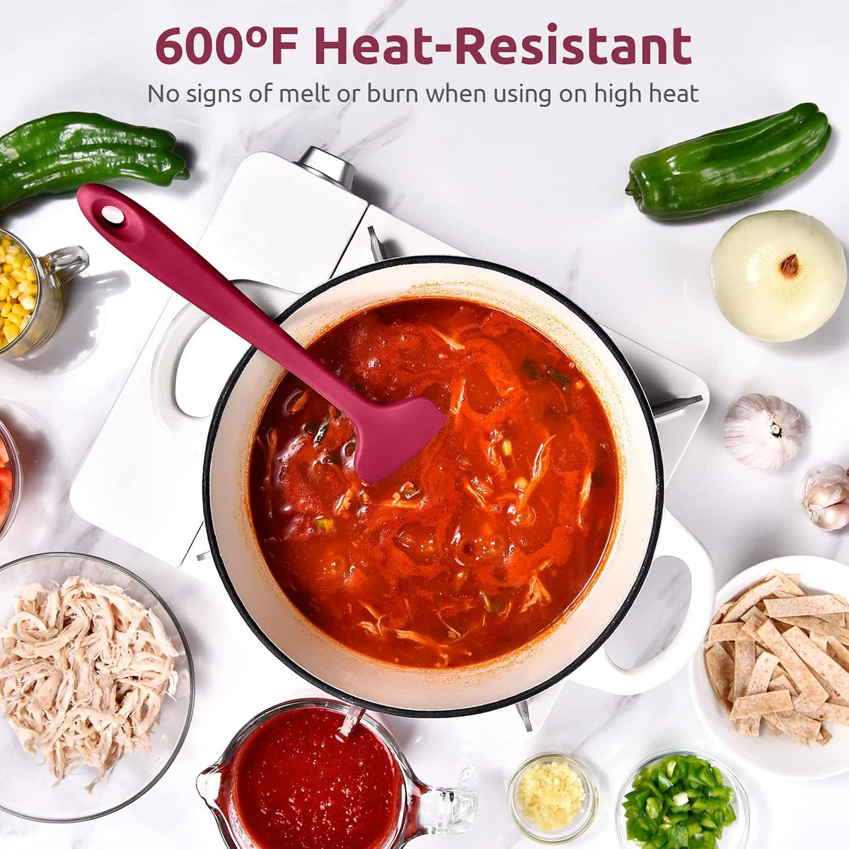 Heat Resistant Silicone Large Spatula: U-Taste 600ºF High Heat Flexible 11.38in Silicon Mixing Stirring Cooking Scraping Baking Bowl Scraper Seamless Spreader for Kitchen Nonstick Cookware (Red)
