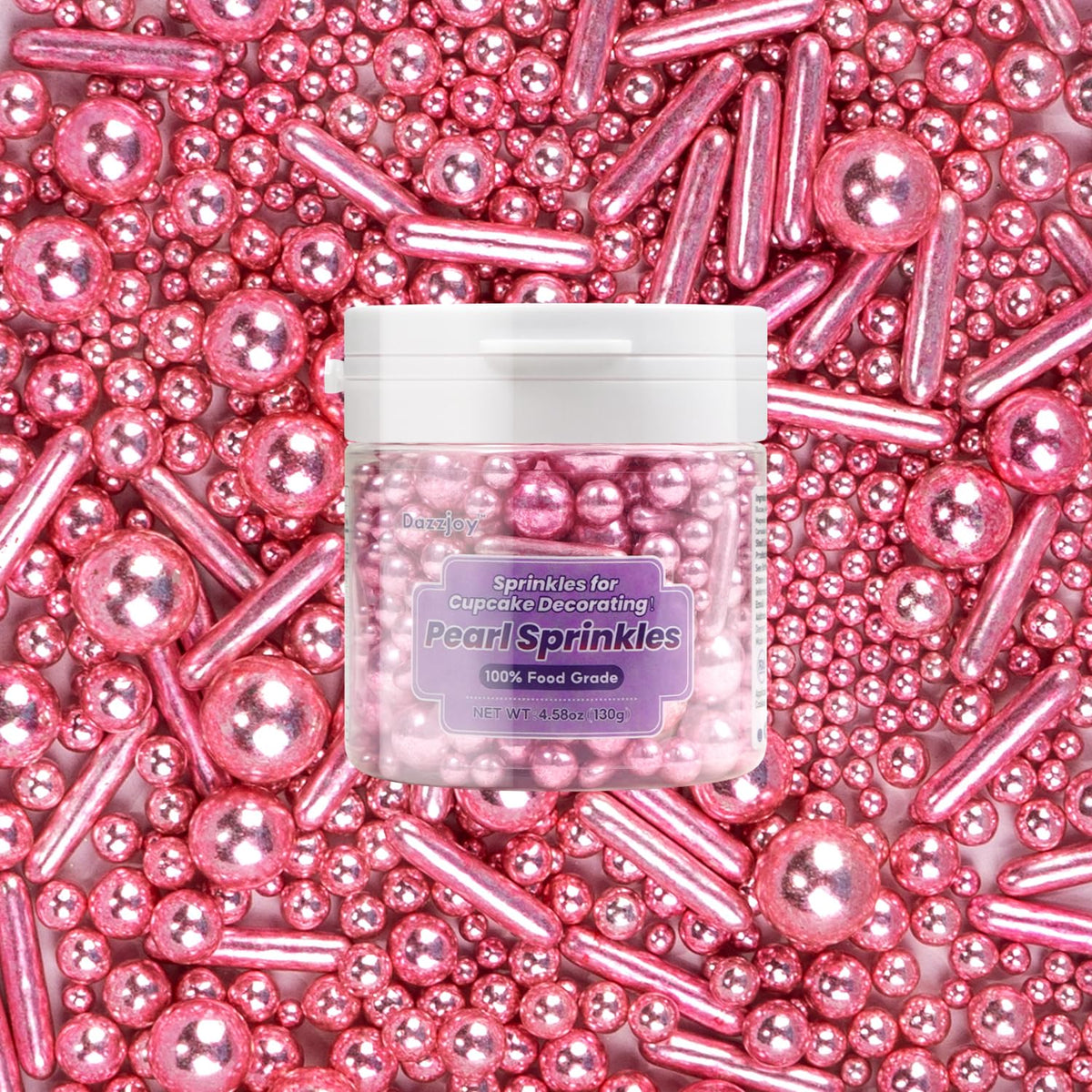 Dazzjoy Rose Gold Pearl Rods Sprinkles, 130g/4.58oz, Mix Size, Pearl Sprinkles for Cupcake Decorating, Cupcake Toppers, Cake Decorations, Ice Cream, Wedding Party Valentines Easter Supplies