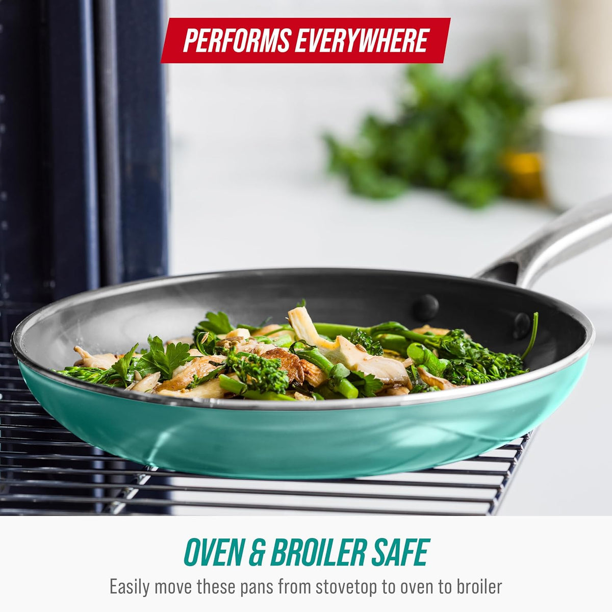 Blue Diamond 8" Nonstick Frying Pan Skillet, Diamond Infused PFAS & PTFE-Free Ceramic Pot, Dishwasher & Oven Safe, Stay Cool Handle, Durable Non Toxic Metal Utensil Safe, Egg & Omelet Pan, Turquoise