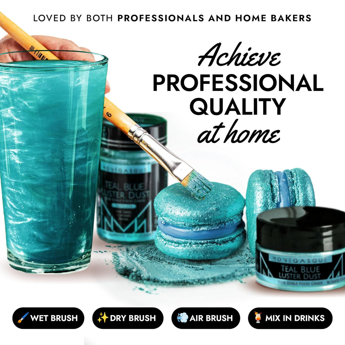 MONÉGASQUE Teal Blue Edible Glitter for Drinks 15g – Halloween Edible Glitter for Cakes & Cocktails – Cocktail, Cake, & Cupcake Luster Dust Spray – Teal Food Coloring & Drink Decorations Sprinkles