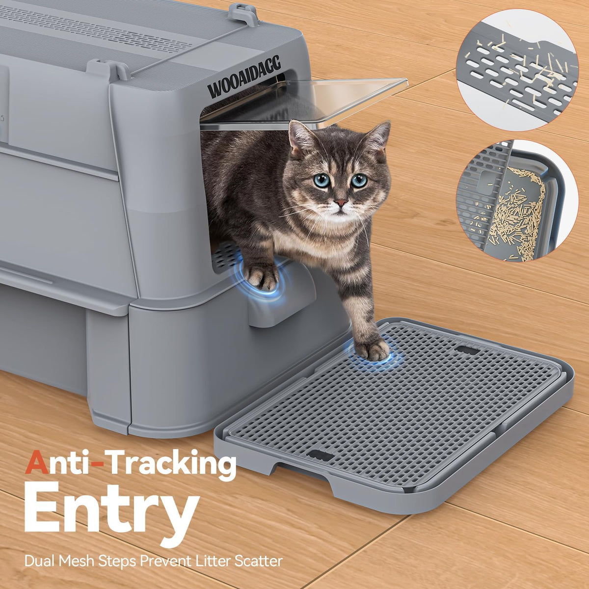 Wooaidagg Enclosed Stainless Steel Cat Litter Box with Odor Control, Modular Design with Drawer and Flip Door, Easy to Clean and Wash,Non-Stick Interior,Extra Large Size Fits All Cats(Dark Grey)