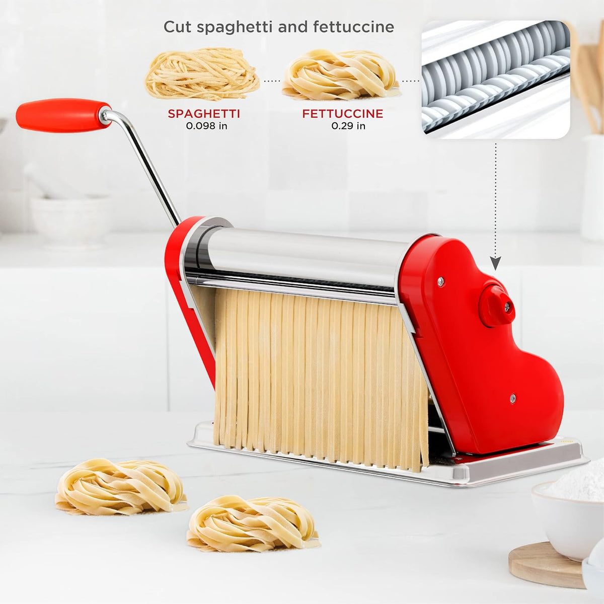PASTALINDA Classic 260 Pasta Maker Machine, 26 cm Wide Rollers, 9 Thickness Positions, 2 Cutting Positions, Stainless Steel. Includes Reinforced Hand Crank And Two Clamps