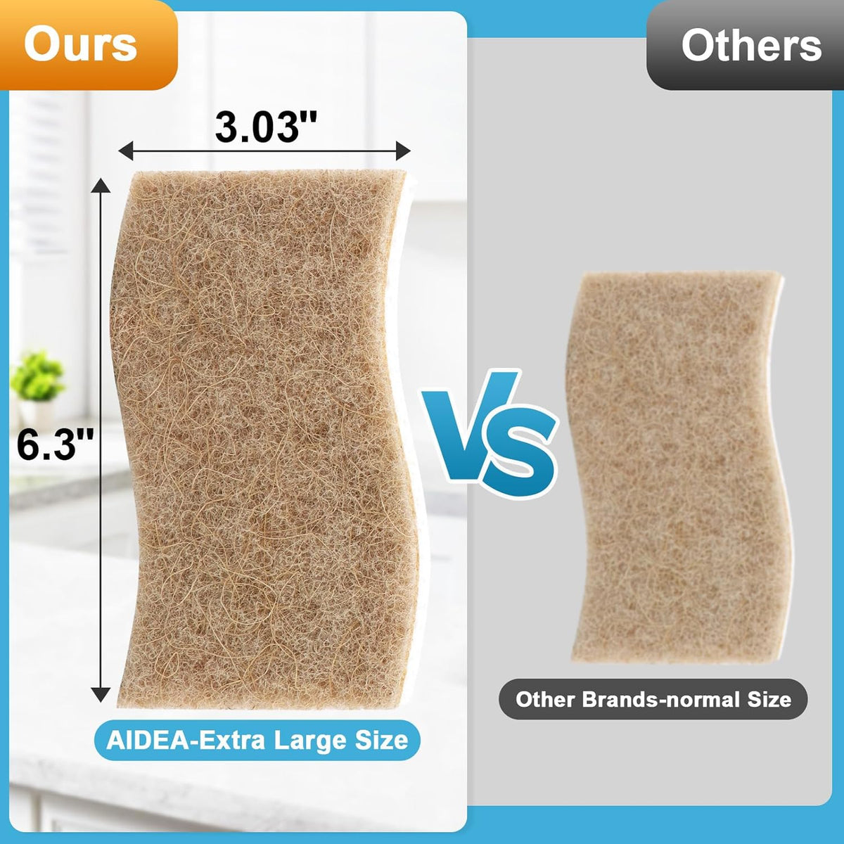 AIDEA XL Scrub Sponges Non-Scratch, 24Count, Large Natural Sponge for Non Stick Cookware, Sponges Kitchen, Cellulose Cleaning Sponge for Dishes, Kitchen, Bathroom, Household