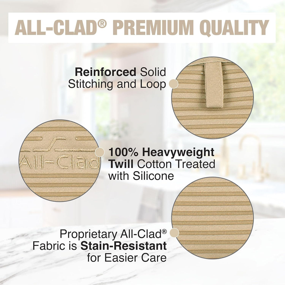 All-Clad Premium Pot Holder & Hot Pad: Heat Resistant to 500 Degrees - 100% Cotton, 10"x6.25" Hot Pad for Kitchen and Barbeque, (1-Pack), Cappuccino