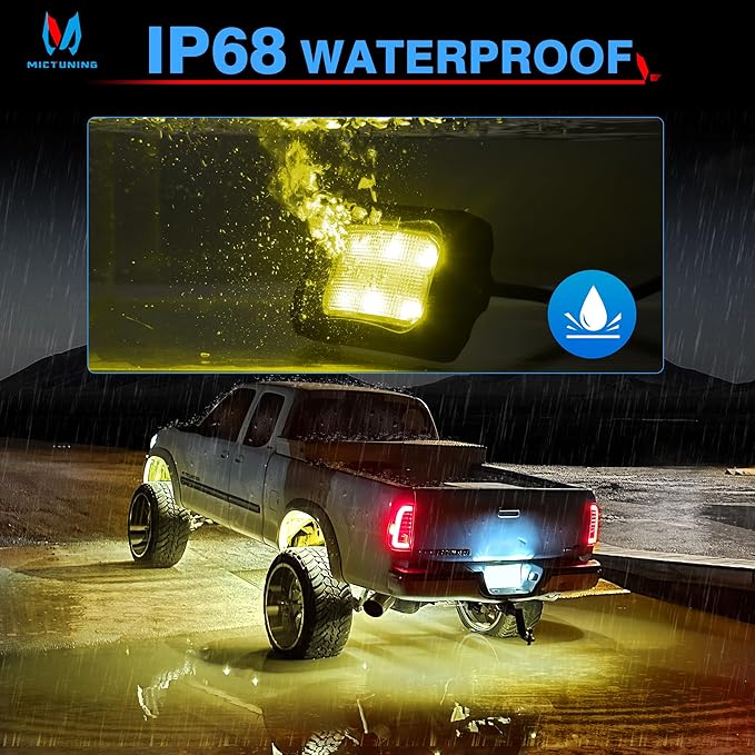 MICTUNING C2 Curved RGBW LED Rock Lights - 8 Pods Underglow Multicolor Neon Light with Wiring Switch Kit, Bluetooth Controller with APP Control
