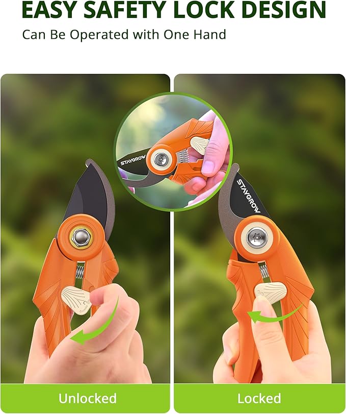 Pruning Shears, Garden Shears - 6.9" Garden Clippers, Gardening Scissors with Rust Resistant SK5 Stainless Steel Blade, Cuts 3X Easier, Weak Hand Arthritis Pruners for Gardening - Orange