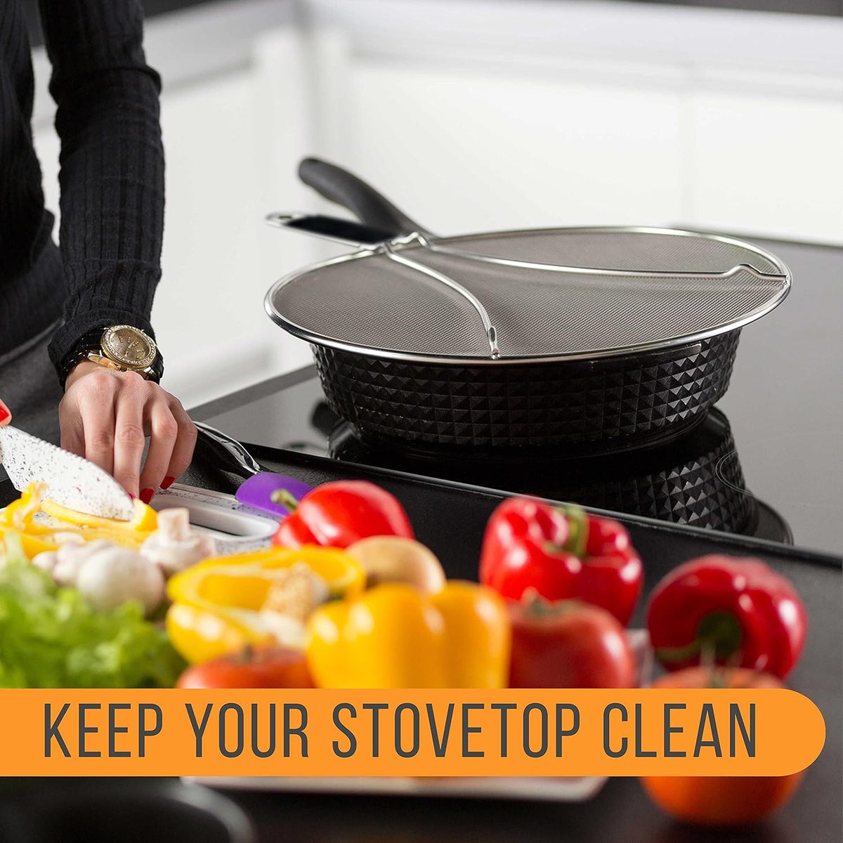 U.S. Kitchen Supply 3-Piece Stainless Steel Splatter Guard Set (13", 11.5", 9.5") Fine Mesh Cover, Grease & Oil, Splatter Screen for Frying Pan, Cooking Pots, with Resting Feet & Comfort Grip Handles