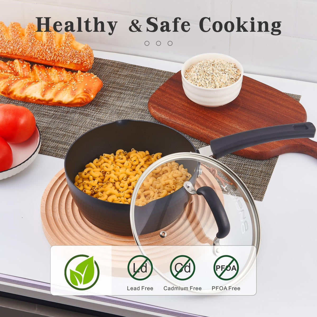 Nonstick Small Sauce Pan with Lid, 2.4QT Yukihira Sauce pan with Pour Spouts, Multipurpose Handy Little Saucepan with Stay Cool Handle, Small Pots for Cooking, Soups, Noodles, Milk