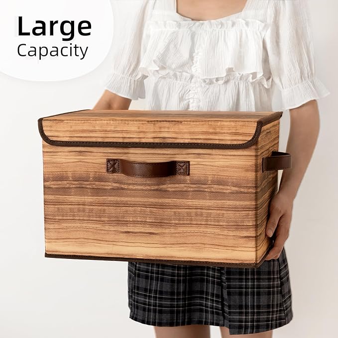 GRANNY SAYS Storage Boxes with Lid, Fabric Storage Bins with Lids, Decorative Closet Storage and Organizer, Wood Grain Print Bins, 2-Pack