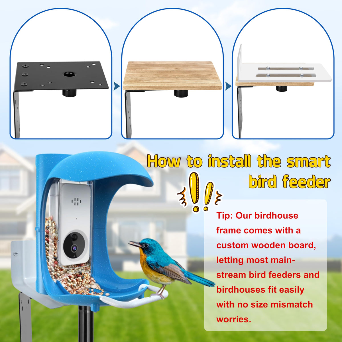 Ottsuls Bird Feeder Pole, 109 Inch Heavy Duty Bird House Pole Kit for Outdoors, with 5-Prong Base Feeding Station for Wild Birds Watching, Adjustable Feeder Stand (House Not Included)