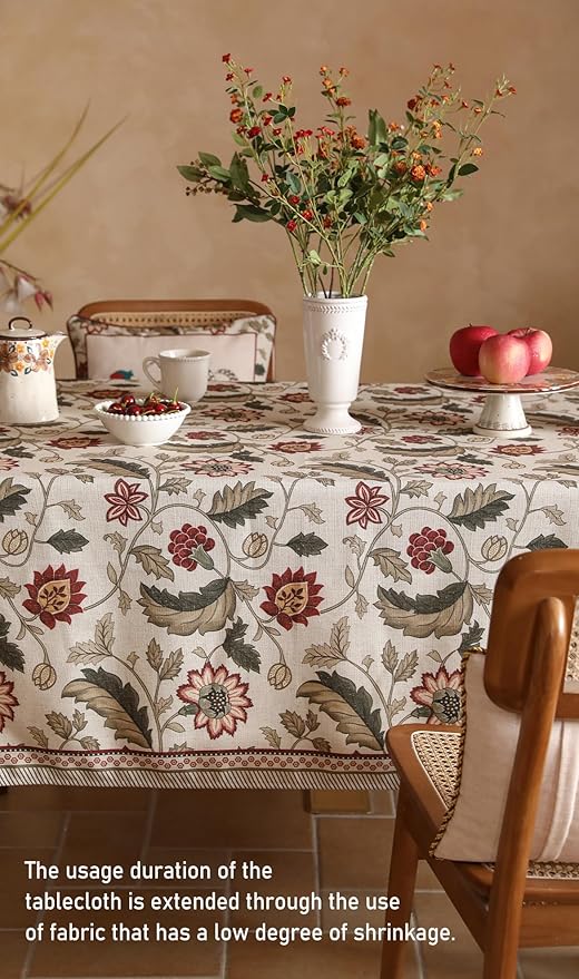 ISAENNE Designer Provence Floral Extra Long Tablecloth Rectangle,Linen Colorful Washable Indoor Table Cloth,Durable Decor Tablecloths for Dining Thanksgiving Kitchen Christmas,67"*118"-Ratina
