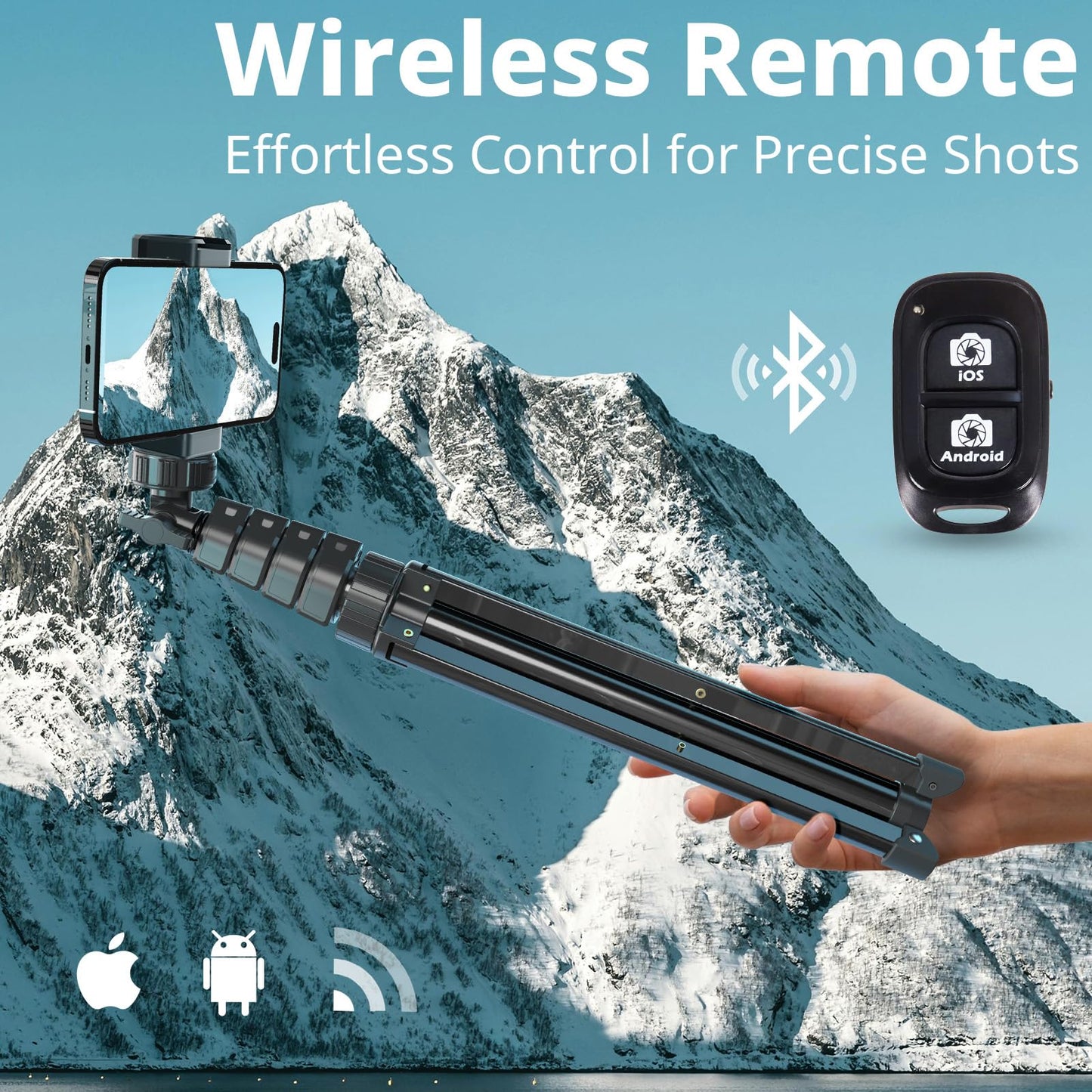 UBeesize 62" Phone Tripod & Selfie Stick with Wireless Remote and Phone Holder, Compatible with iPhone and Android for Selfies, Video Recording, and Live Streaming(Black)