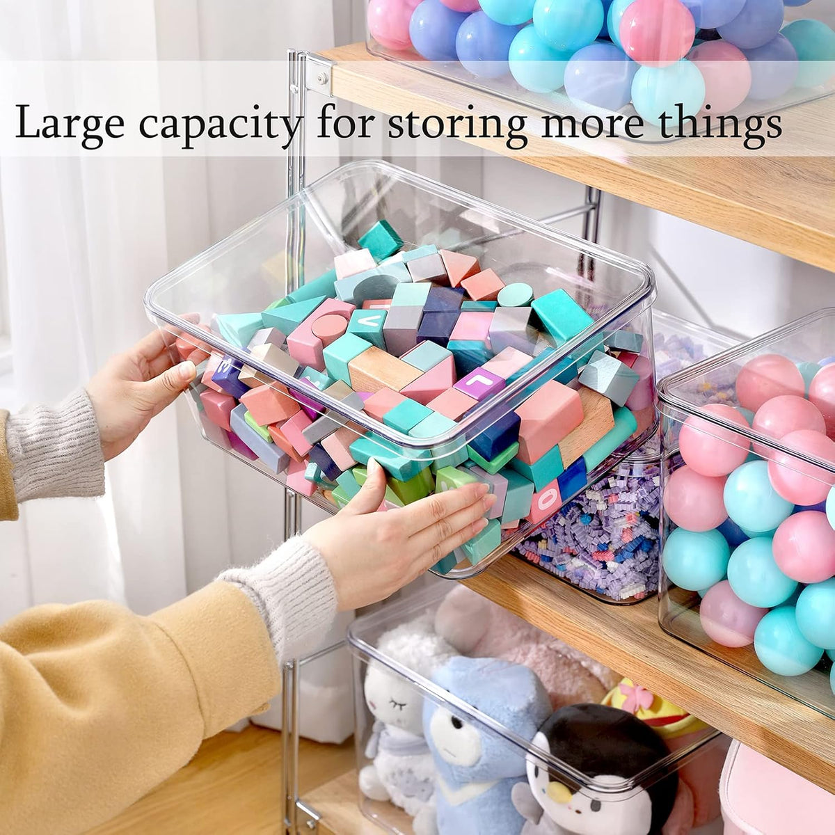 Clear Storage Bins With Lids,5 Packs Food Storage Organizer,Cabinet Storage Basket for Clothing, Towels, Cosmetics, Kitchen Storage Containers,Transparent Pantry Containers (3L+2S)