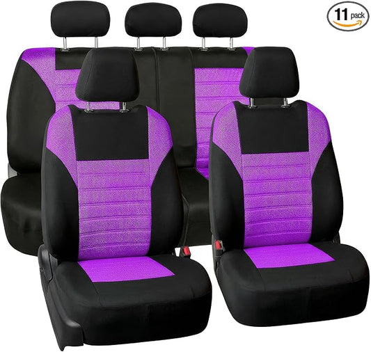 FH Group Automotive Car Seat Covers Full Set Premium 3D Air Mesh Front Seat Covers, Airbag Compatible & Split Bench Cover Universal Fit Interior Accessories for Cars Trucks and SUVs - Purple