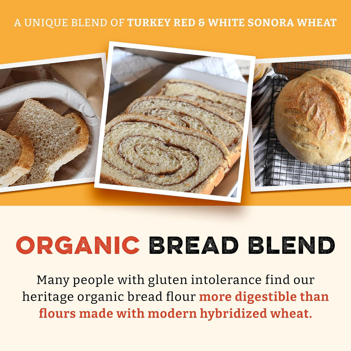 Sunrise Flour Mill Heritage Organic Bread Flour Blend - 5 lbs | Organic Unbleached Bread Flour Easy to Digest with Less Bloating | High Protein, Superior Baking | Smooth, Nutty Flavor