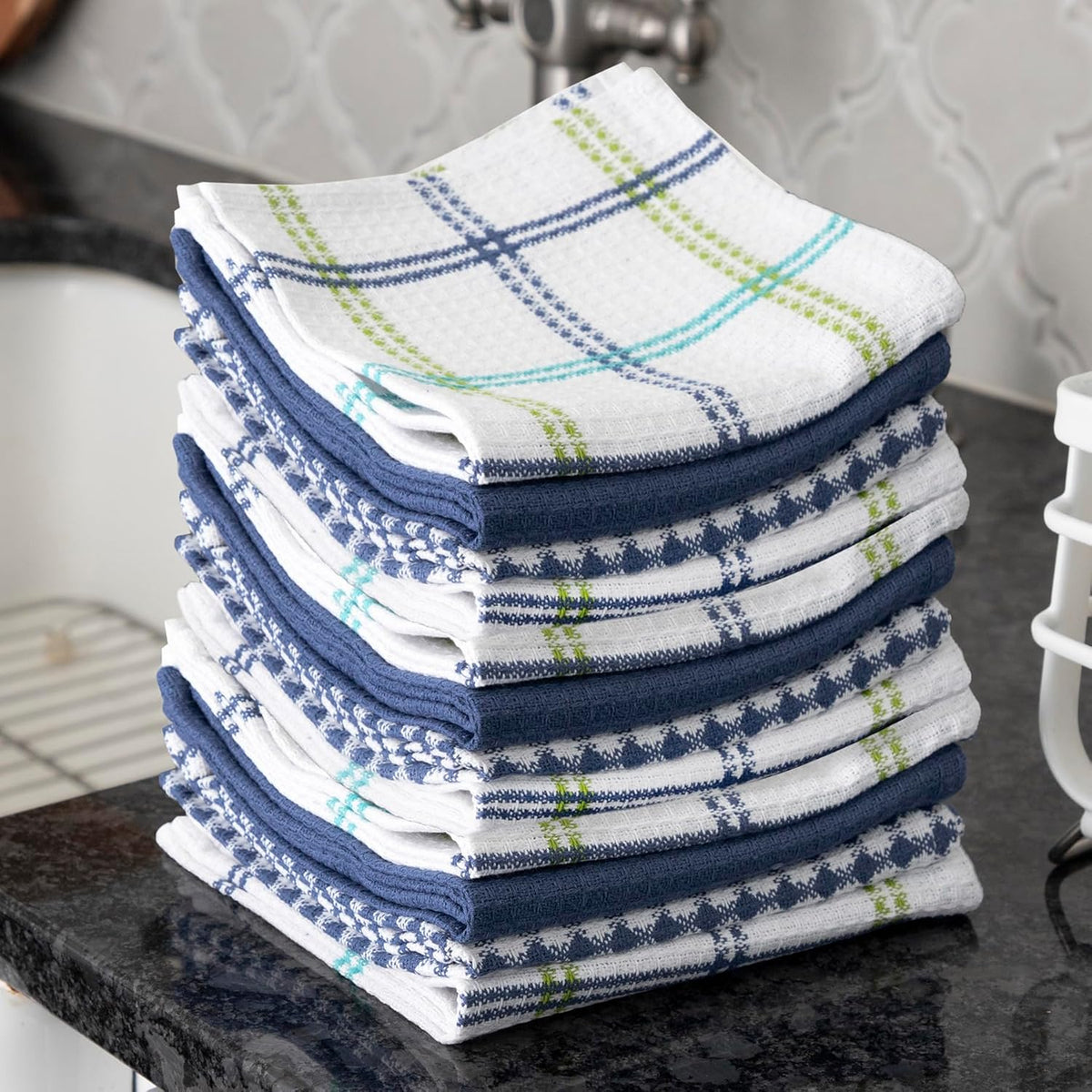 T-fal Premium Waffle Dish Cloths: Highly Absorbent, Super Soft Long Lasting - 100% Cotton, 12"x13" Towel for Cleaning & Drying, (12-Pack), Cool