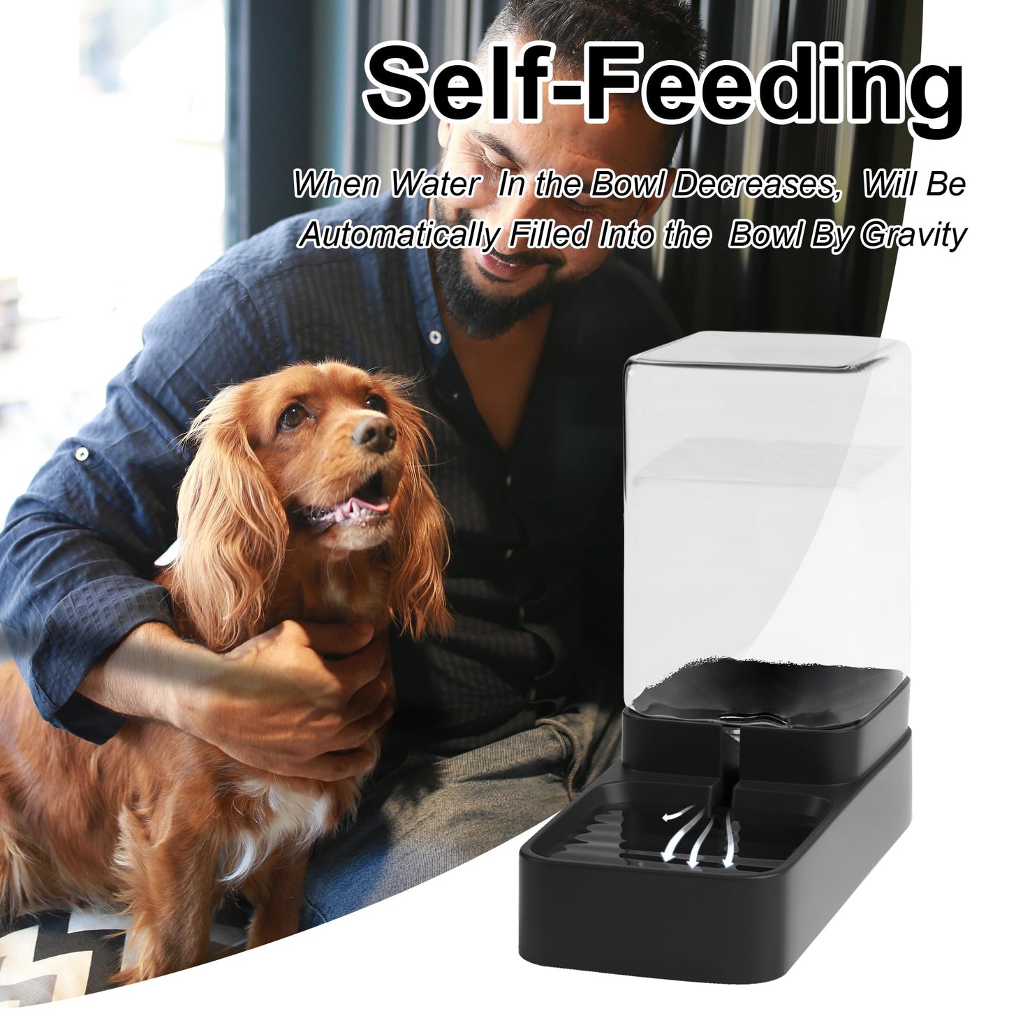 Wefeedy Automatic Cat Feeder and Water Dispenser in Set with Pet Food Bowl,Gravity Dog Waterer and Food Feeder for Small Medium Dog Cat Puppy Kitten Large Capacity(3.3L,Black)