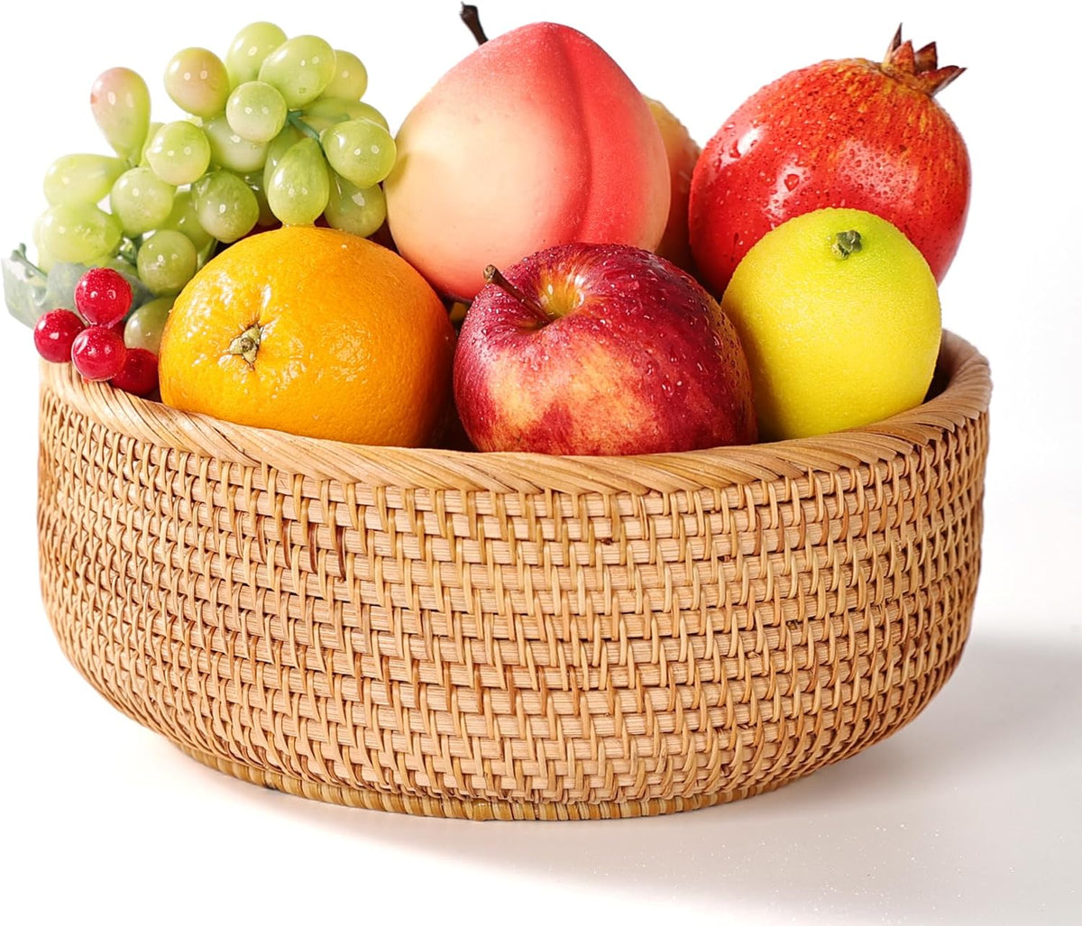 Honey Brown Natural Rattan Bread Basket Set of 3 - Handwoven Round Wicker Serving Bowls for Fruit, Snacks, Kitchen Counter Organizing | Stackable Farmhouse Decor