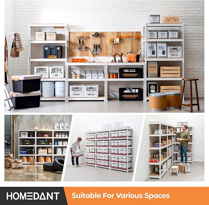 HOMEDANT 5 Tier White Storage Shelves Adjustable Laminated Boltless Garage Metal Shelving Unit Heavy Duty Utility Rack Shelf Warehouse Pantry Closet Kitchen 35.9" W x 16.2" D x 71.3" H White 1Pack