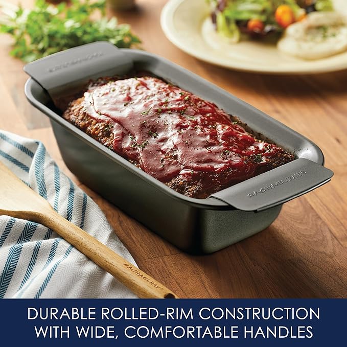 Rachael Ray Bakeware Meatloaf/Nonstick Baking Loaf Pan with Insert, 9 Inch x 5 Inch, Gray