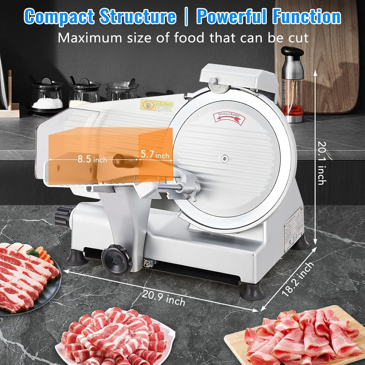Meat Slicer Machine for Home and Commercial, 10 inch Chromium-Plated Steel Blade Deli Slicer, 240W Semi-Auto Electric Meat Slicer Cut Food Bread Cheese and Frozen Meat