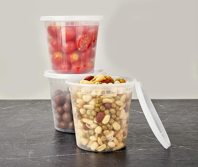 EDI [24 OZ, 50 Sets] Plastic Deli Food Storage Containers with Airtight Lids | Microwave-, Freezer-, Dishwasher-Safe | BPA Free | Heavy-Duty | Meal Prep | Leakproof | Recyclable