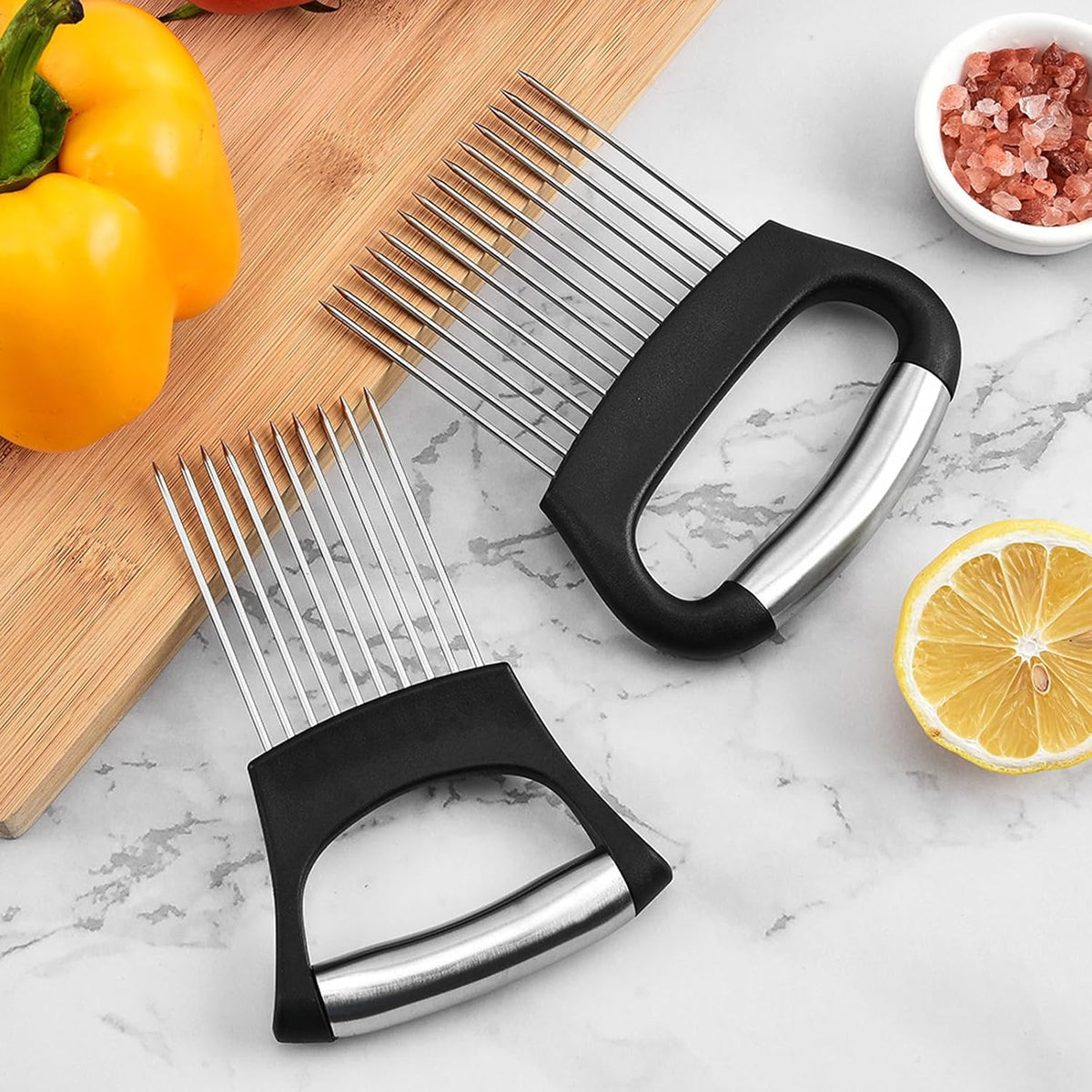 Stainless Steel Onion Slicer Holder, Onion Holder for Slicing & Onion Cutter, Tomato Slicer for Vegetables (Onions, Tomatoes, Potatoes, Avocados, Eggs), Kitchen Slicing Assistant Tool (B-1 PCS)