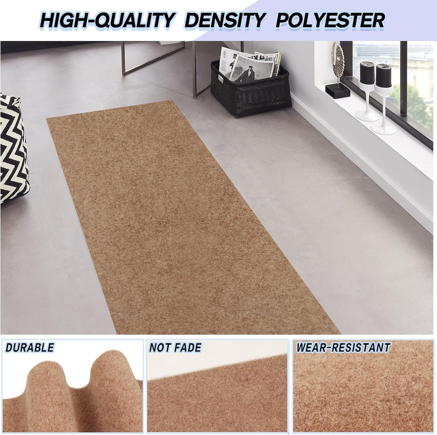 Custom Size Backed Non-Slip Area Rugs Runner, Easy Clean, Waterproof Runner Rugs for Hallway Entryway, Kitchen, Laundry, 4FT x 71FT, Beige