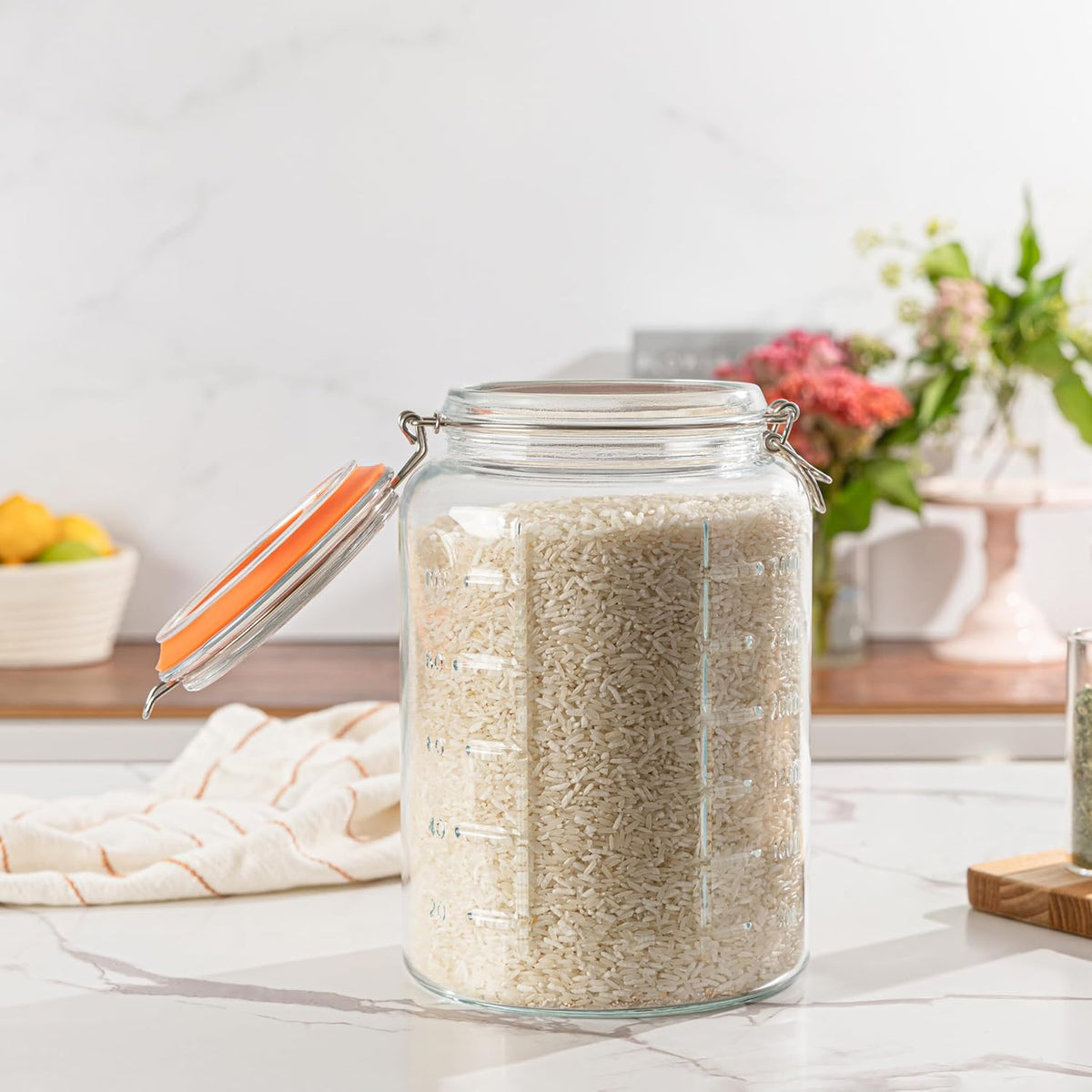 kitchentoolz 1 Gallon Glass Mason Storage Jars with Airtight Lids & Measurment Marks, Super Wide Mouth Canning Jars with Large Capacity for Pickles & Overnight Oats - 1 Pack