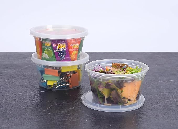EDI [12 OZ, 25 Sets] Plastic Deli Food Storage Containers with Airtight Lids | Microwave-, Freezer-, Dishwasher-Safe | BPA Free | Heavy-Duty | Meal Prep | Leakproof | Recyclable