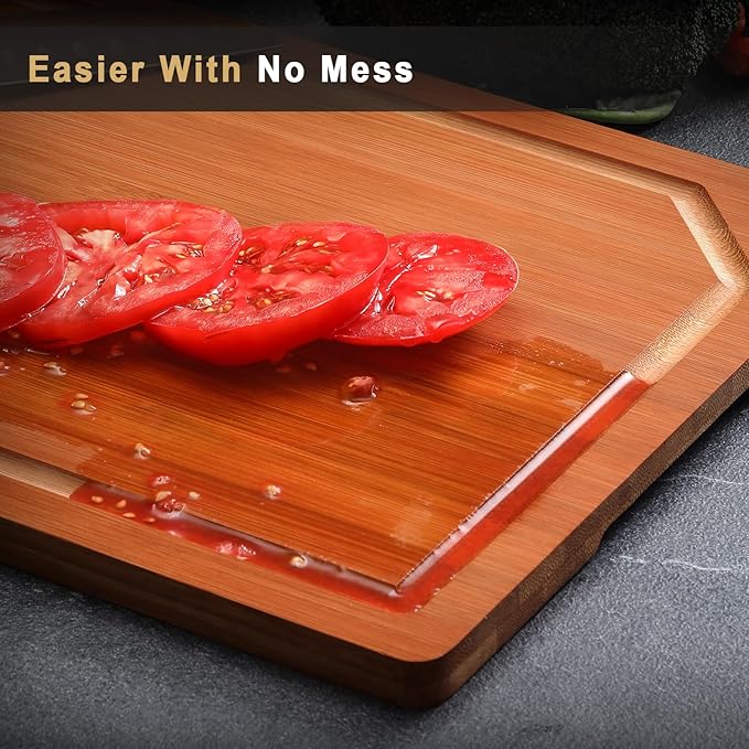 Hiware 4 Pieces Extra Large Wooden Cutting Boards Set- Bamboo Cutting Boards for Kitchen Meal Prep & Serving, Cutting Board with Deep Juice Groove & Built-in Handles, Charcuterie & Chopping Board