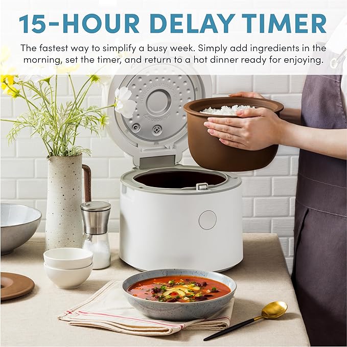 AROMA® Professional Rice Cooker with Purple Clay Cooking Pot, 6-Cup (Uncooked) / 12-Cup (Cooked), Healthy Grain Multicooker, Natural Ceramic, 3 Qt, White, ARC-7206P
